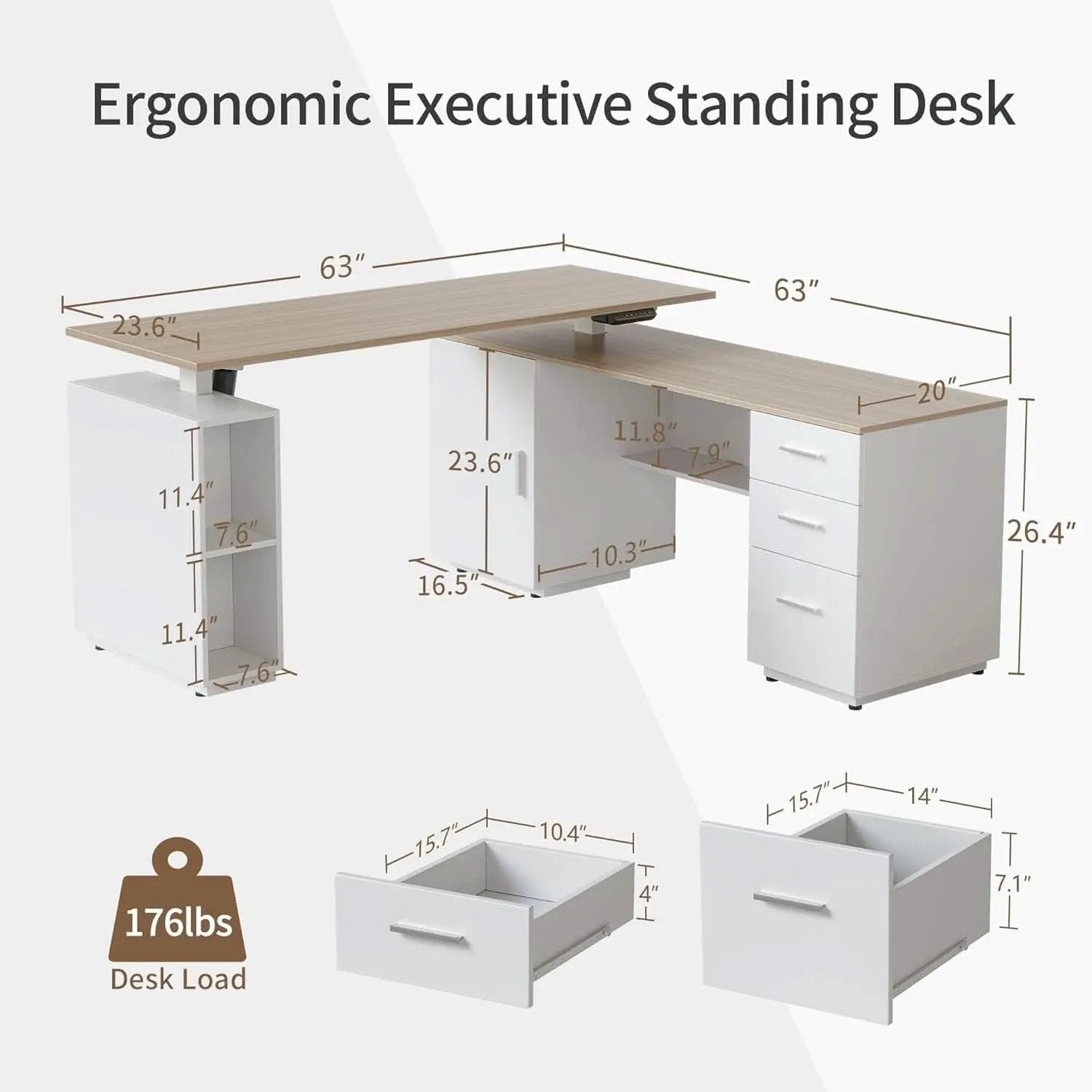 Height Adjustable L Shaped Electric Standing Desk With Storage from PriceLows™