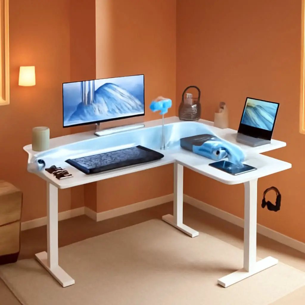 Height Adjustable L Shaped Standing Desk with Power Outlets from PriceLows™