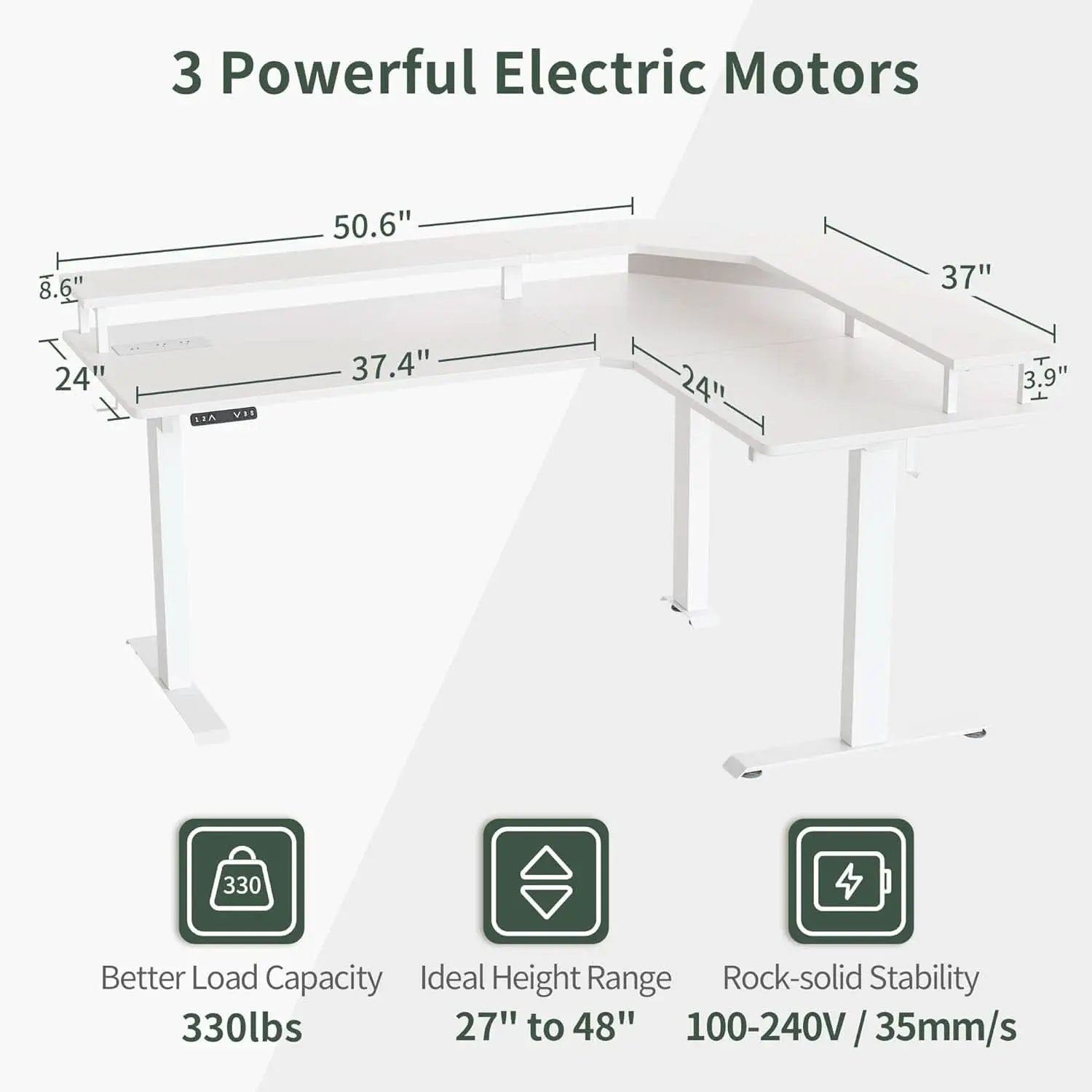 Height Adjustable L Shaped Standing Desk with Power Outlets from PriceLows™