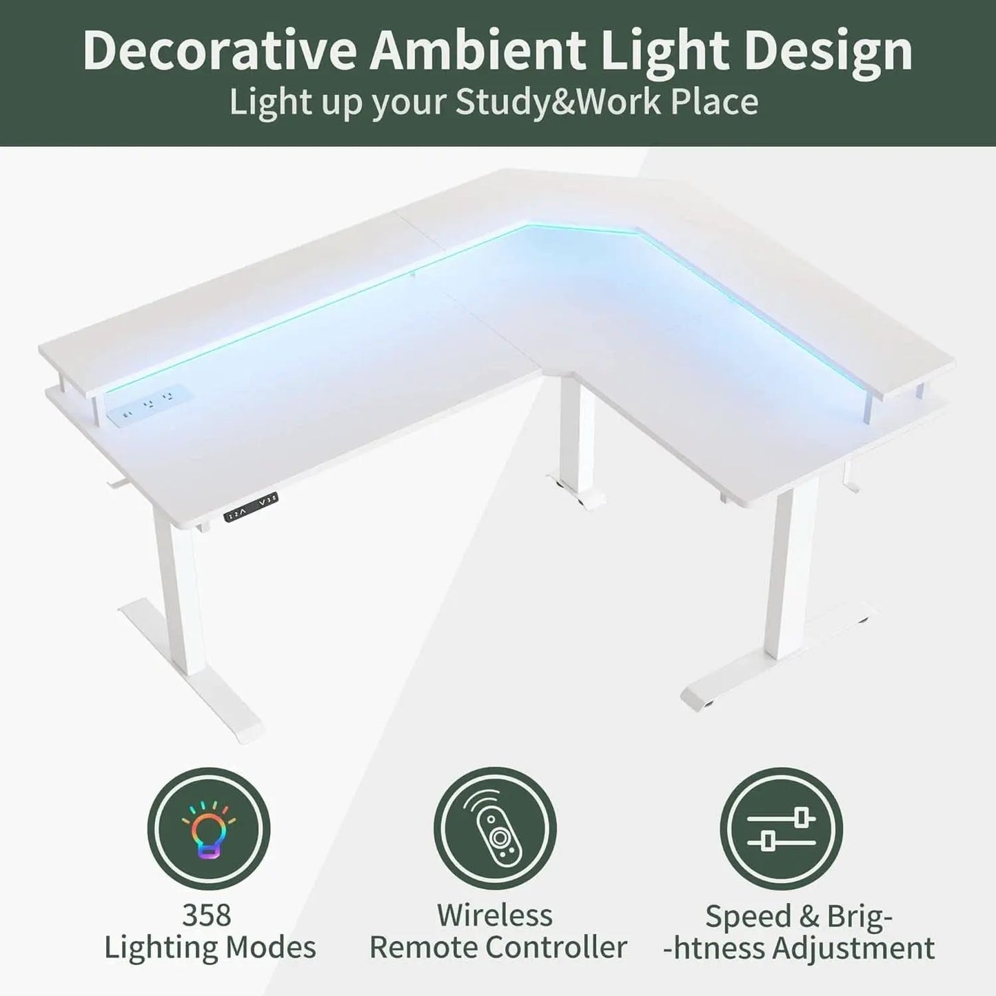 Height Adjustable L Shaped Standing Desk with Power Outlets from PriceLows™