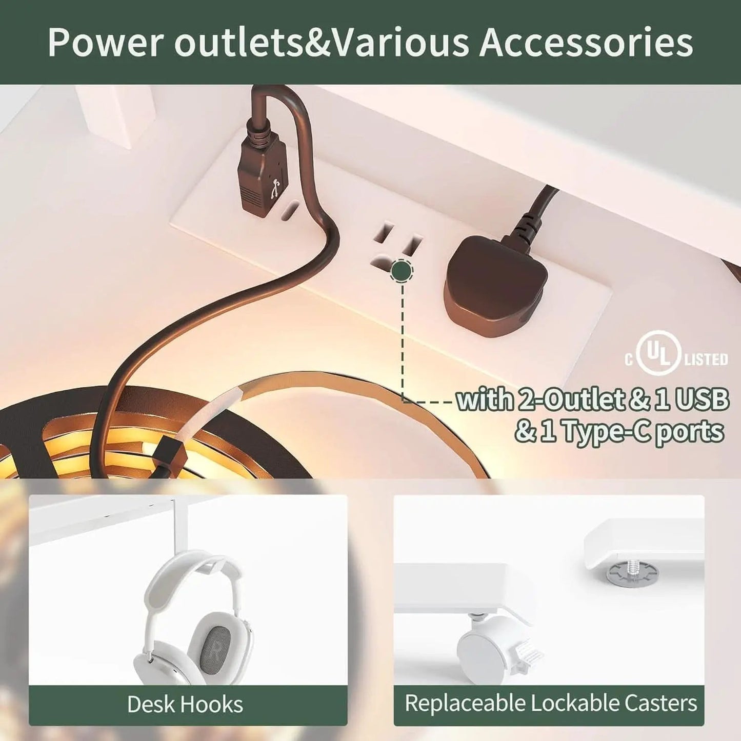 Height Adjustable L Shaped Standing Desk with Power Outlets from PriceLows™
