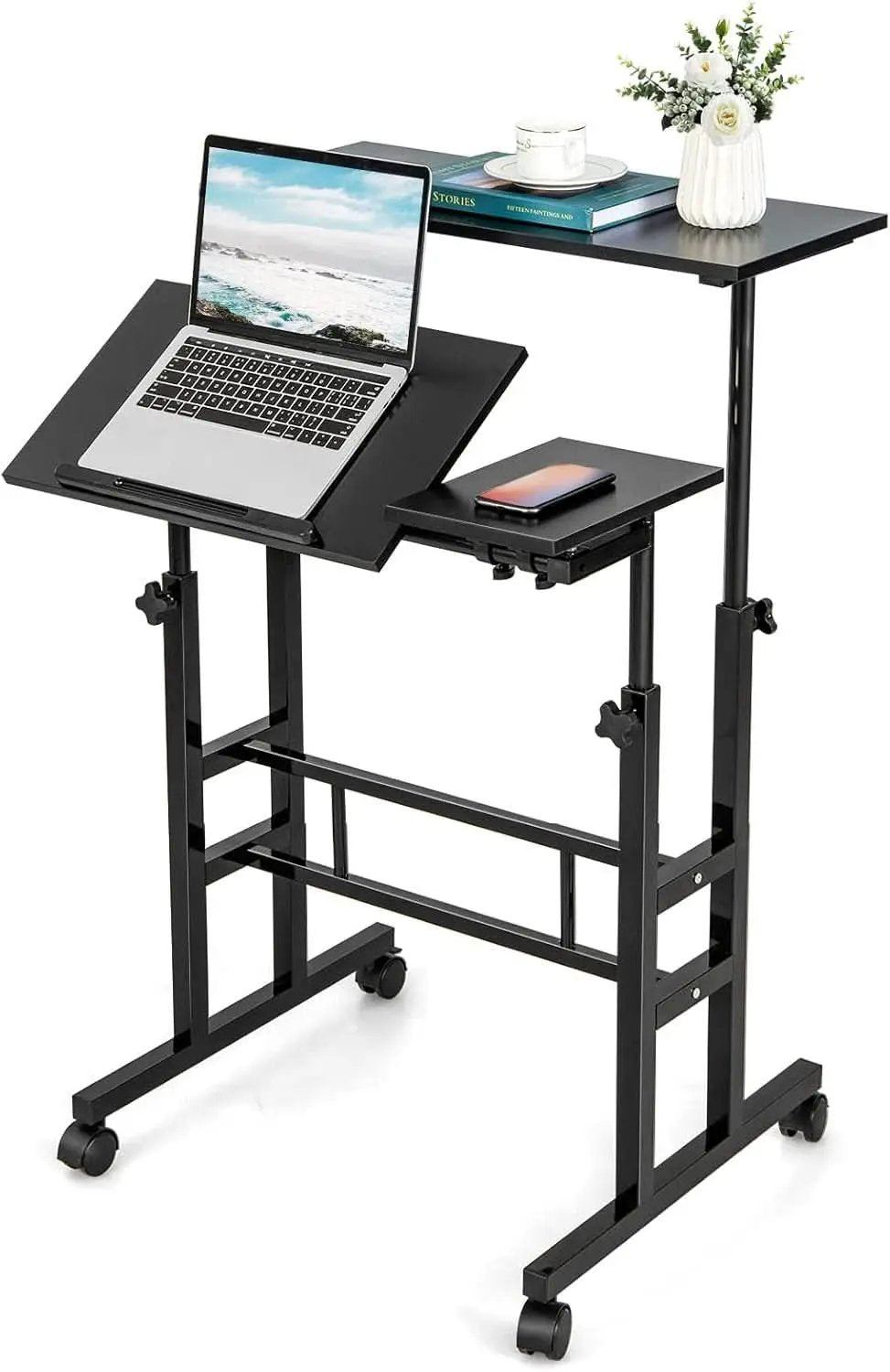 Height Adjustable Mobile Desk with Tilting Top and Wheels from PriceLows™