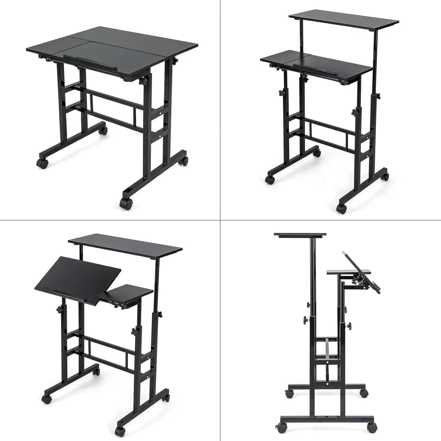 Height Adjustable Mobile Desk with Tilting Top and Wheels from PriceLows™