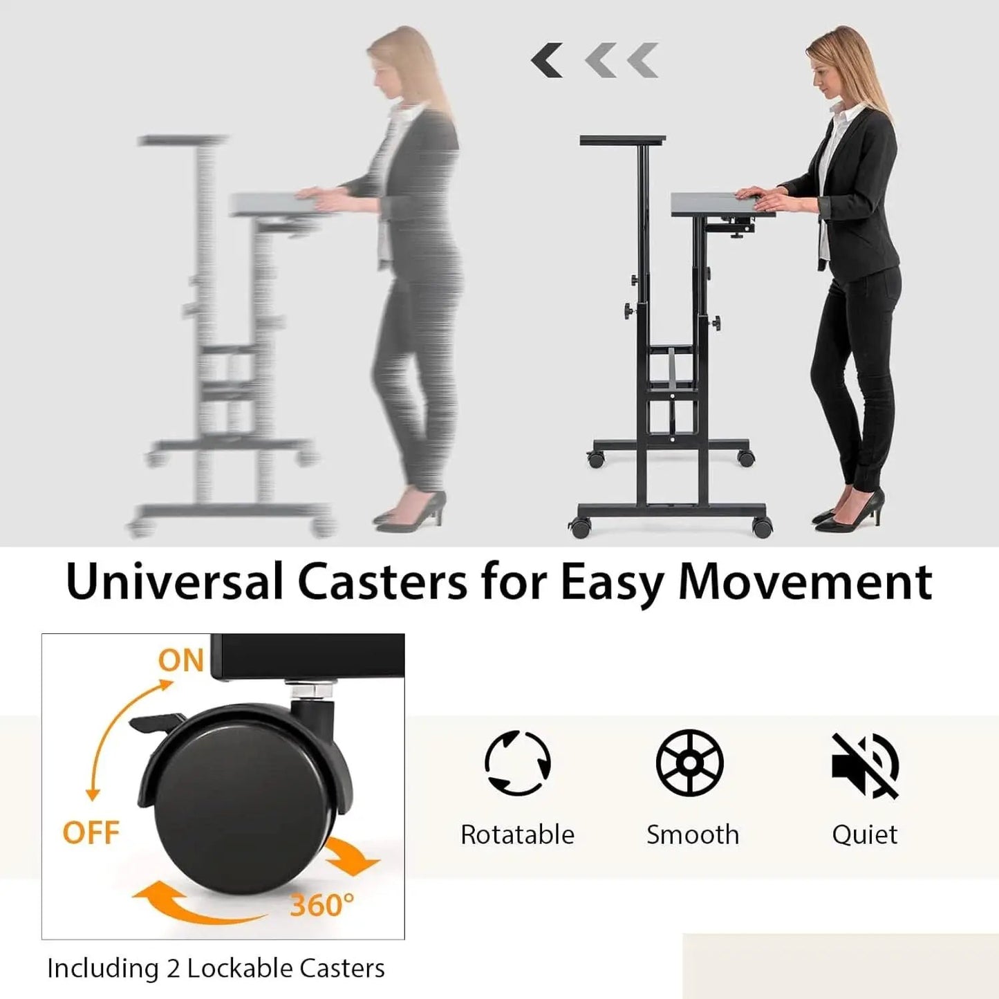 Height Adjustable Mobile Desk with Tilting Top and Wheels from PriceLows™