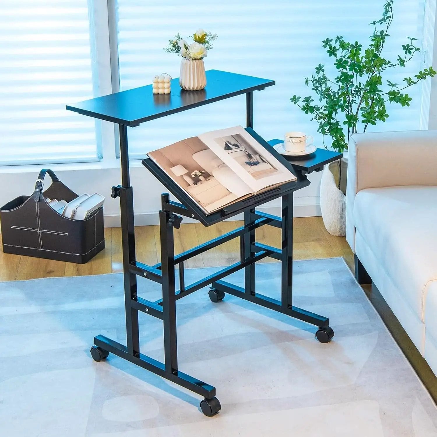 Height Adjustable Mobile Desk with Tilting Top and Wheels from PriceLows™