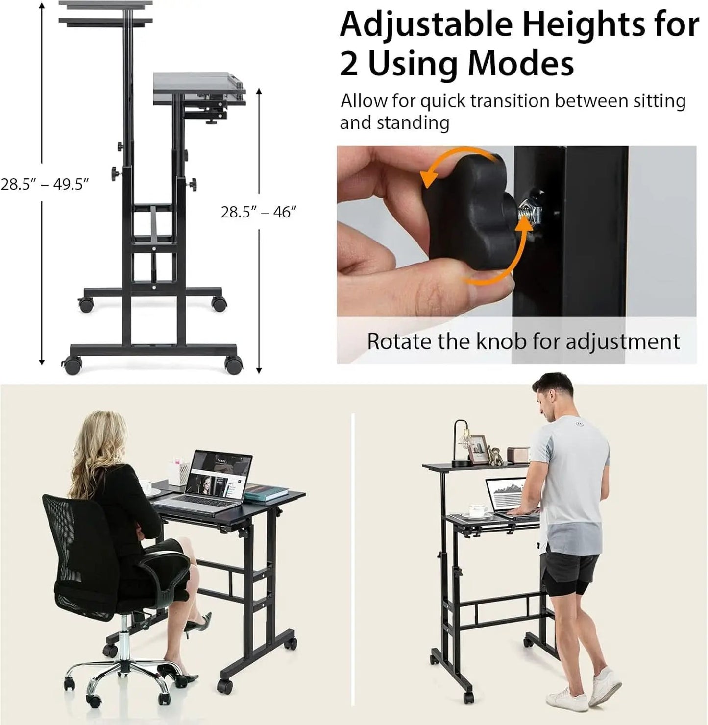 Height Adjustable Mobile Desk with Tilting Top and Wheels from PriceLows™