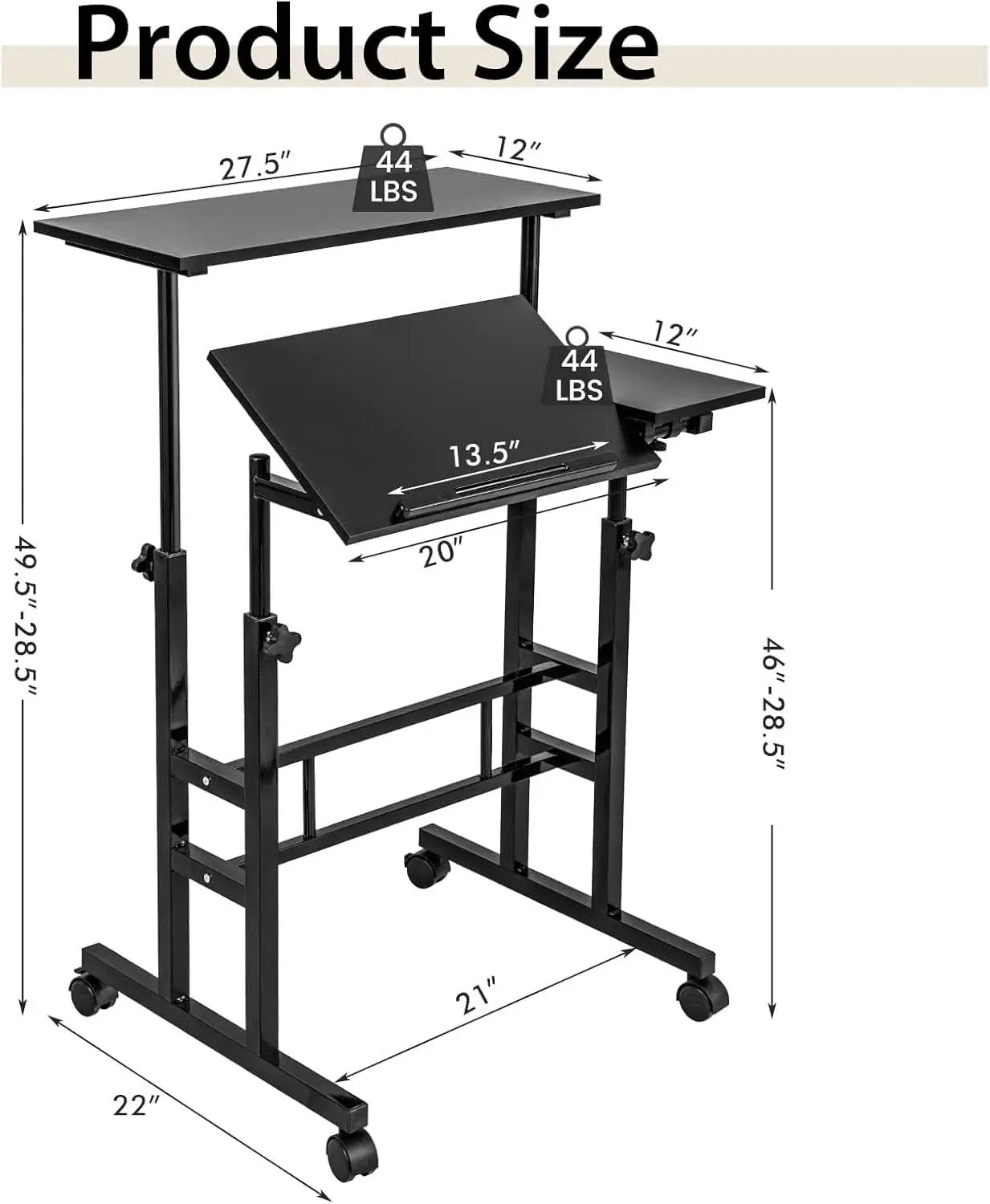 Height Adjustable Mobile Desk with Tilting Top and Wheels from PriceLows™