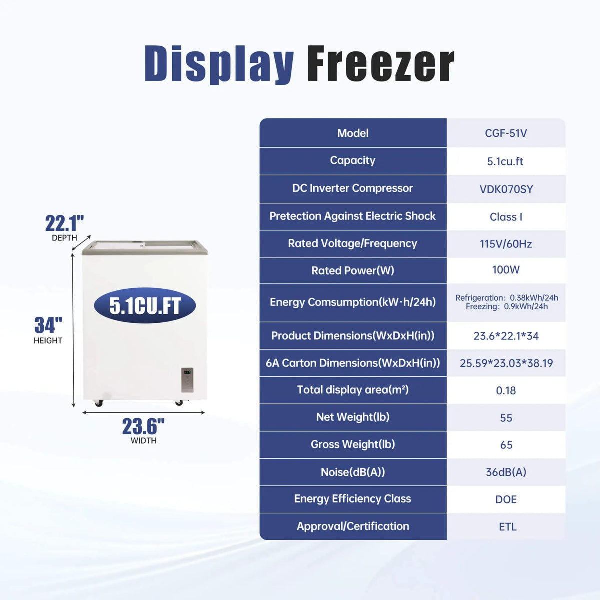 Commercial Display Chest Freezer | Sliding Glass Door | Variable-Frequency Compressor | High-Efficiency Cooling