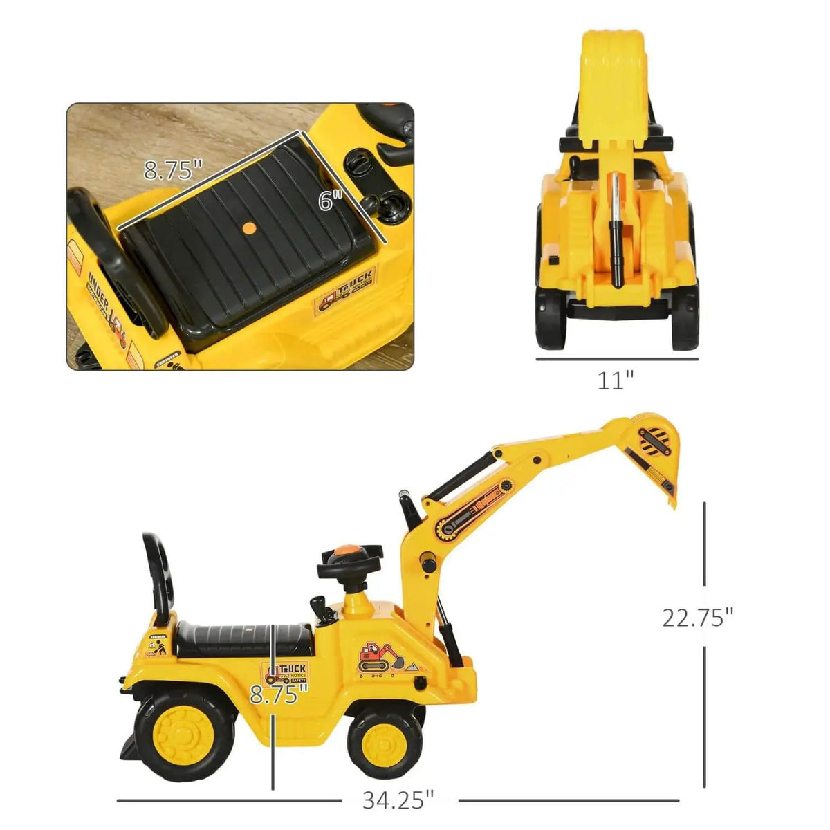 Kids Ride On Excavator Cart | Foot Powered | Front Bucket With Horn