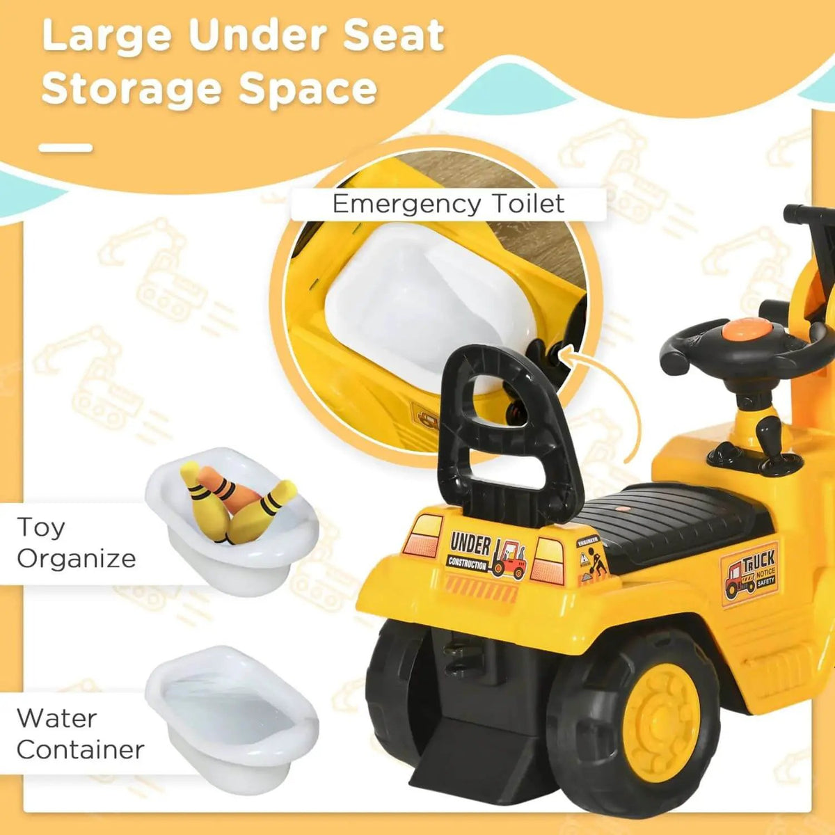 Kids Ride On Excavator Cart | Foot Powered | Front Bucket With Horn