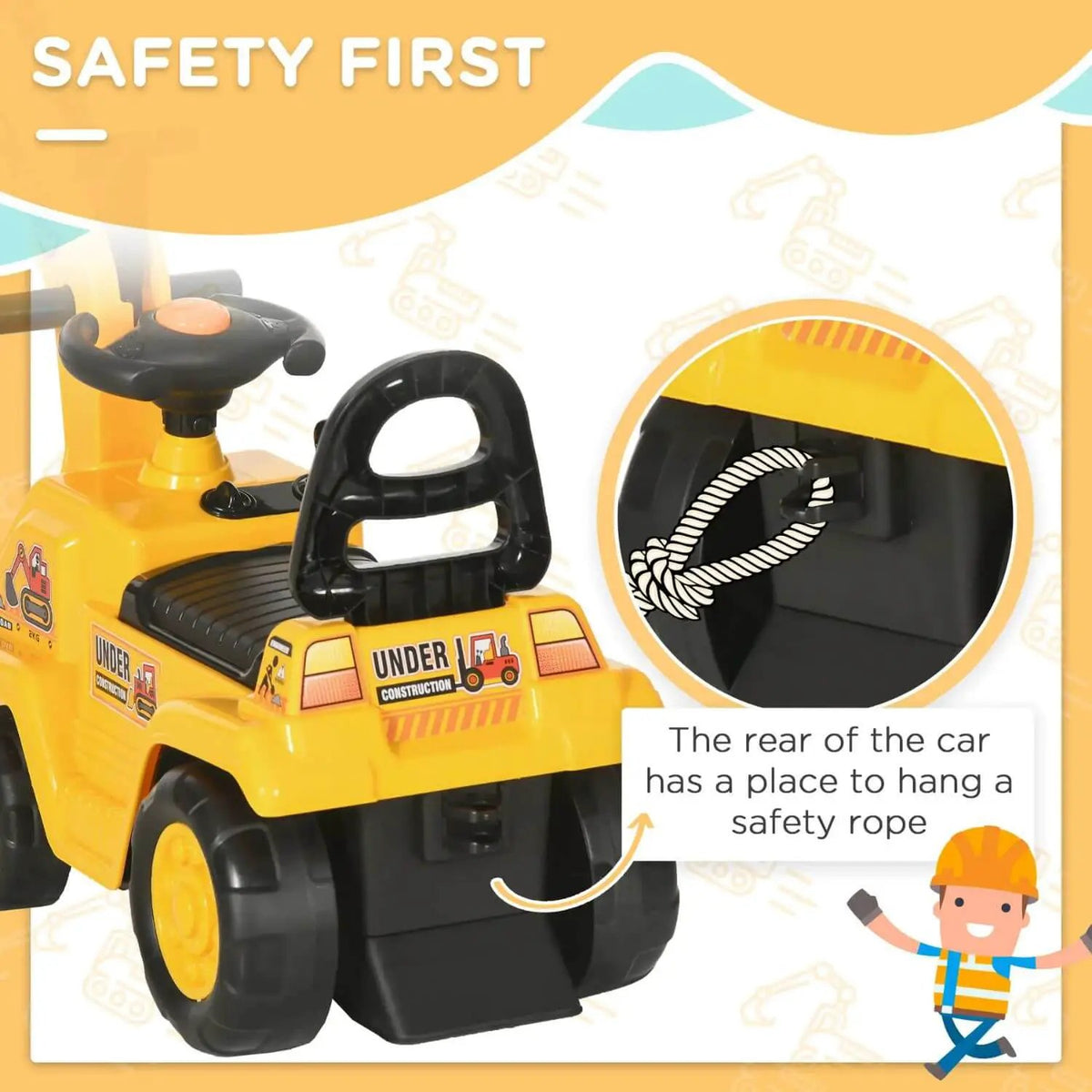 Kids Ride On Excavator Cart | Foot Powered | Front Bucket With Horn