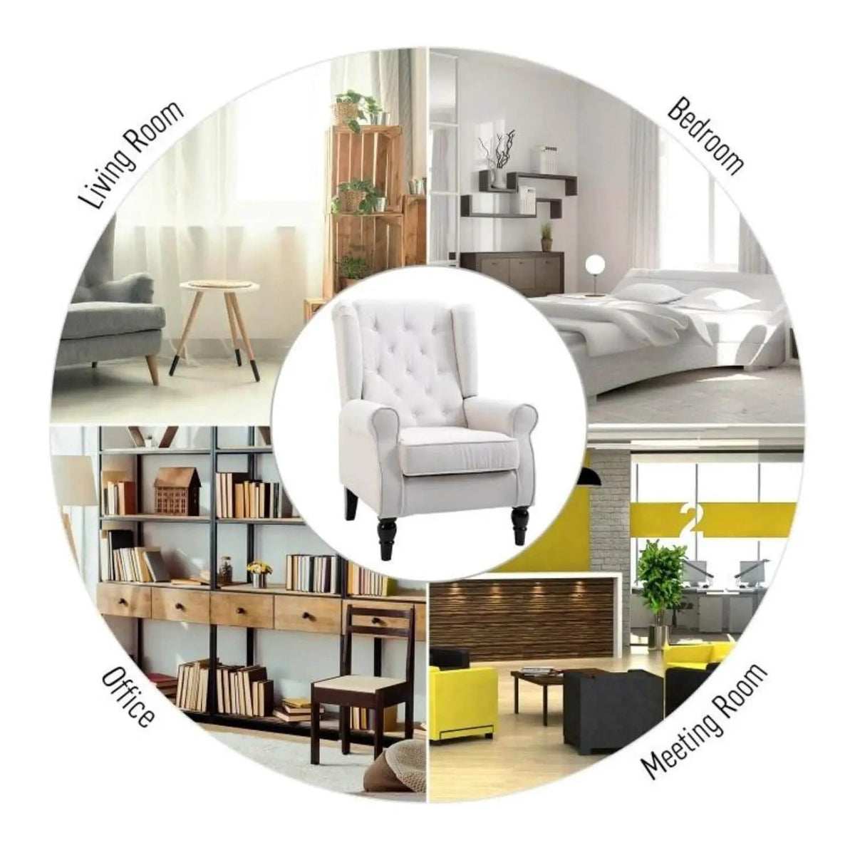 Nursery Wingback Chair | Tufted Backrest | Padded Seat | Cream White