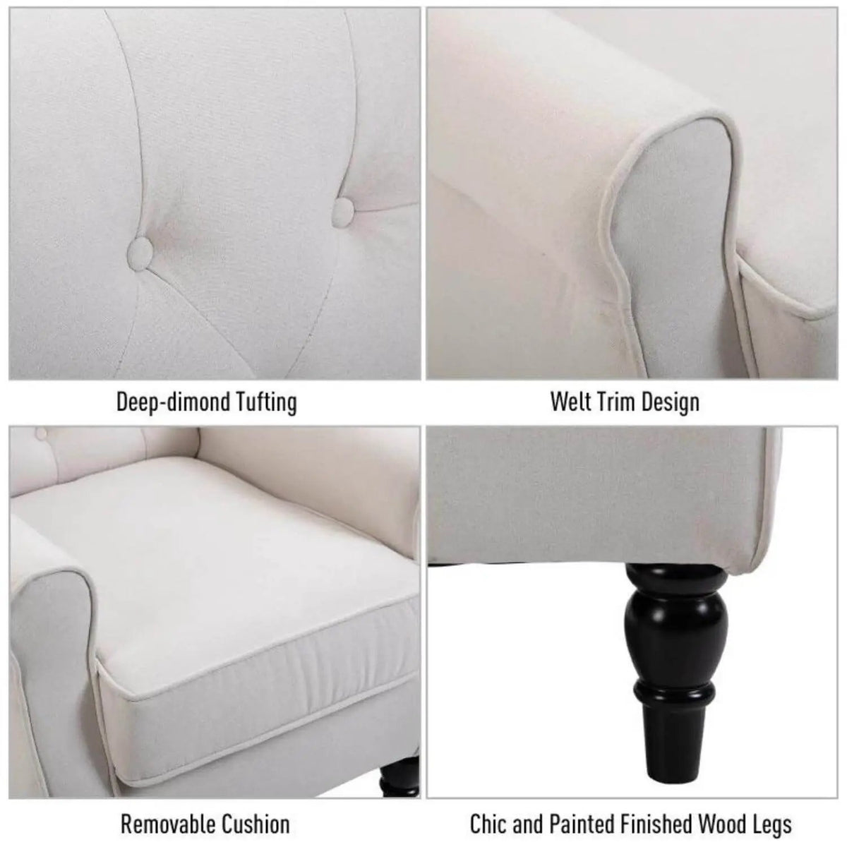 Nursery Wingback Chair | Tufted Backrest | Padded Seat | Cream White