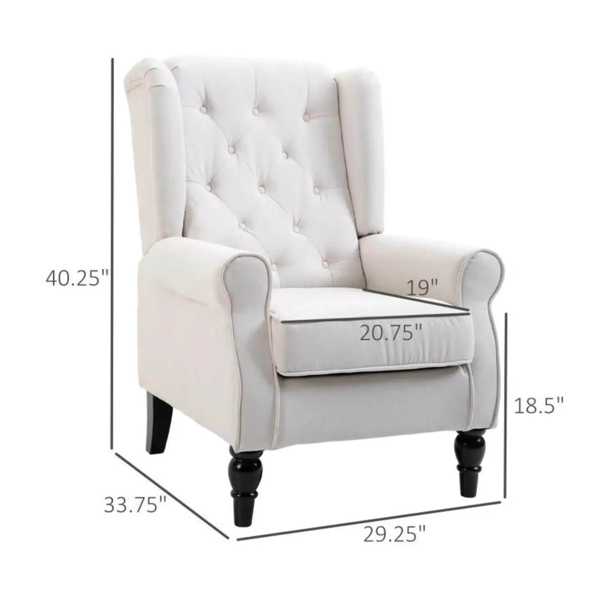 Nursery Wingback Chair | Tufted Backrest | Padded Seat | Cream White