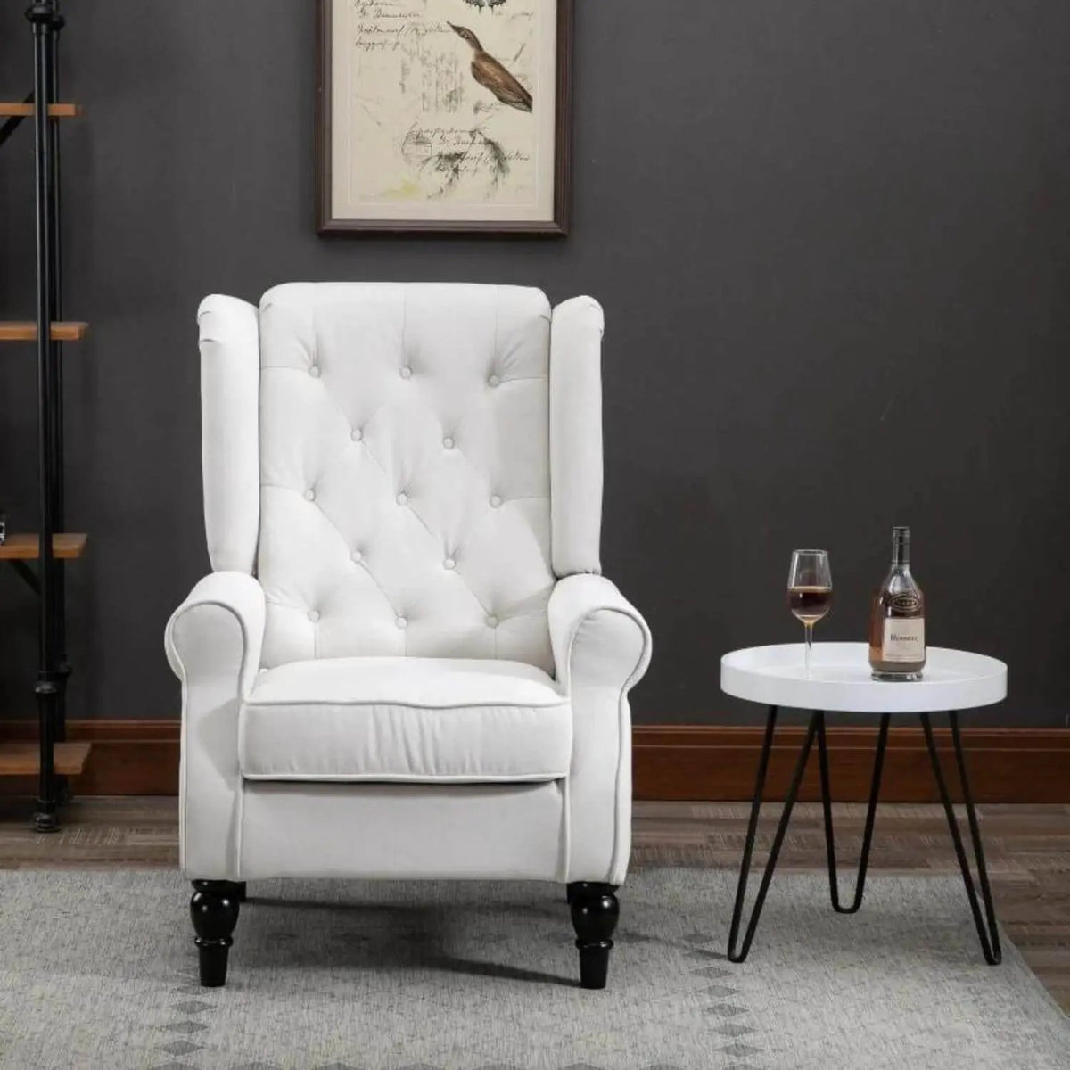 Nursery Wingback Chair | Tufted Backrest | Padded Seat | Cream White
