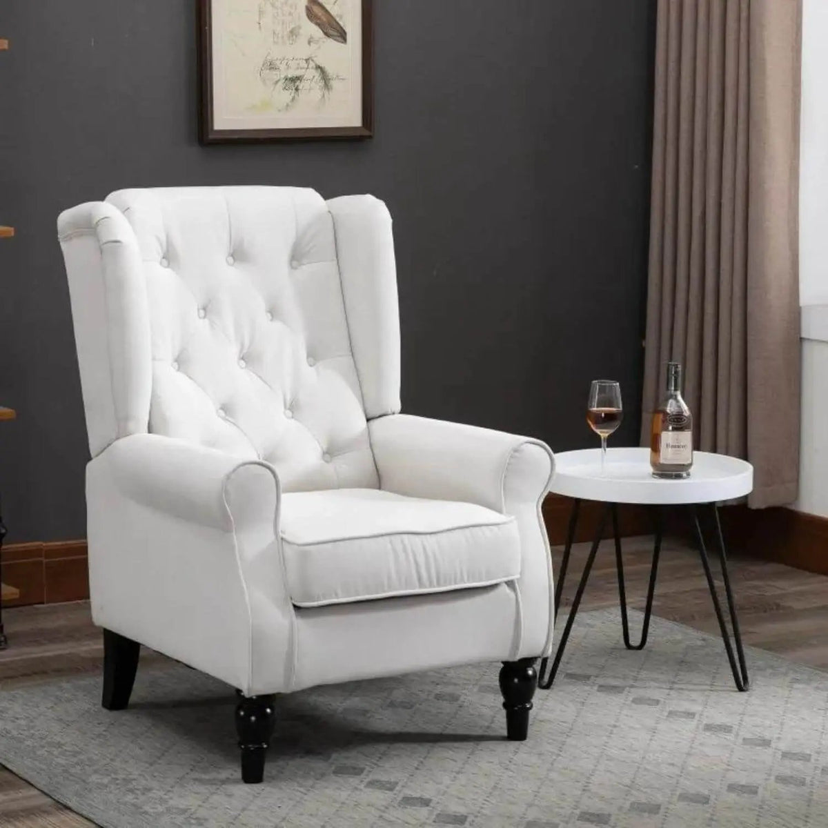 Nursery Wingback Chair | Tufted Backrest | Padded Seat | Cream White