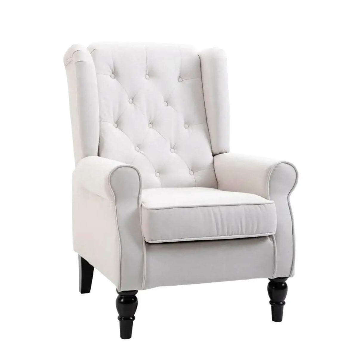 Nursery Wingback Chair | Tufted Backrest | Padded Seat | Cream White