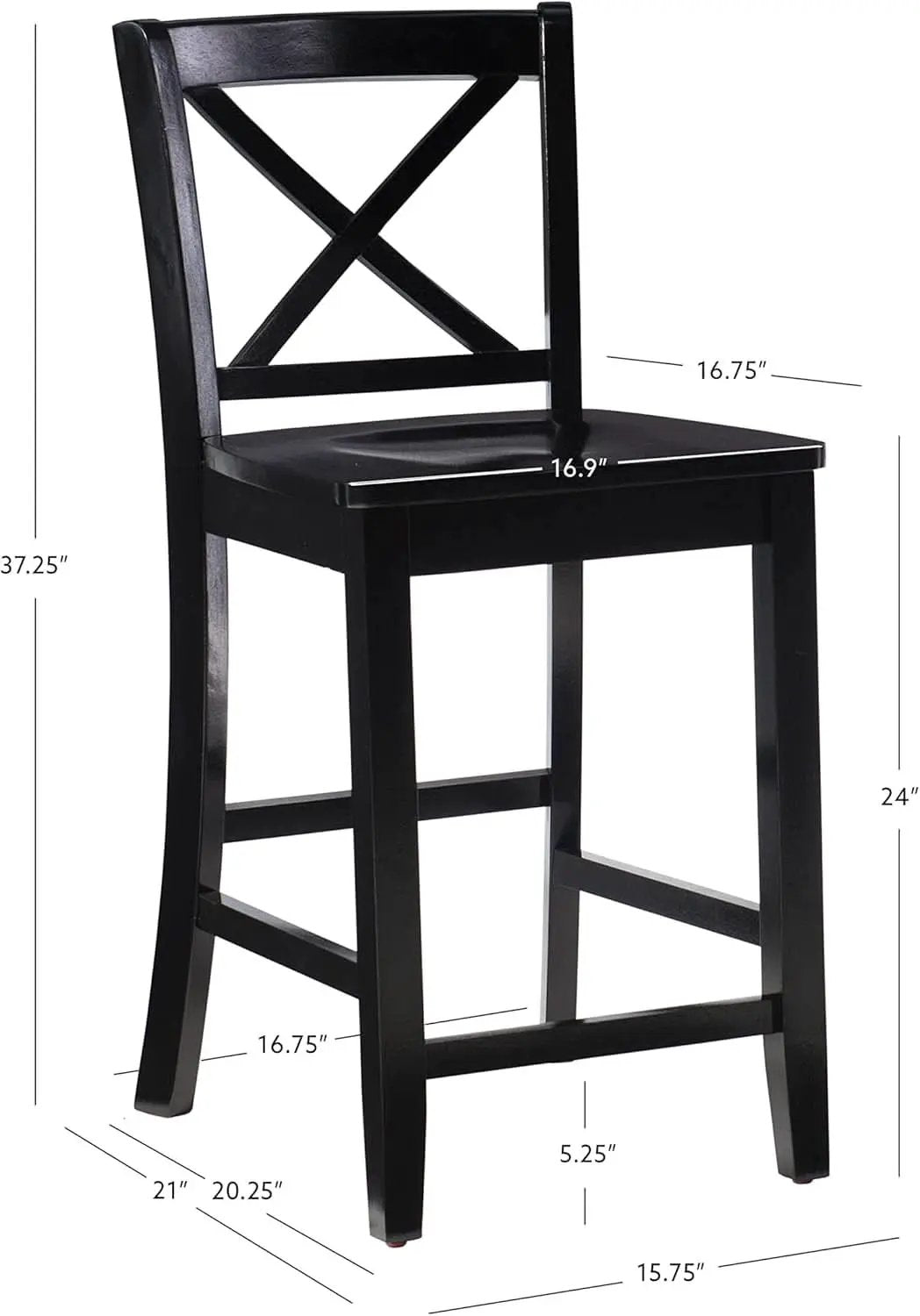 Black X Back Counter Stool 16W 37H Rubberwood Bar Stool from PriceLows™