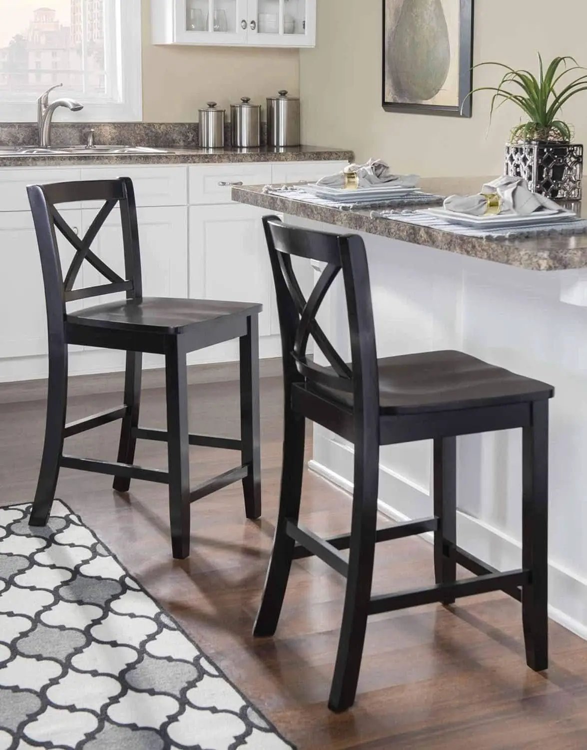 Black X Back Counter Stool 16W 37H Rubberwood Bar Stool from PriceLows™