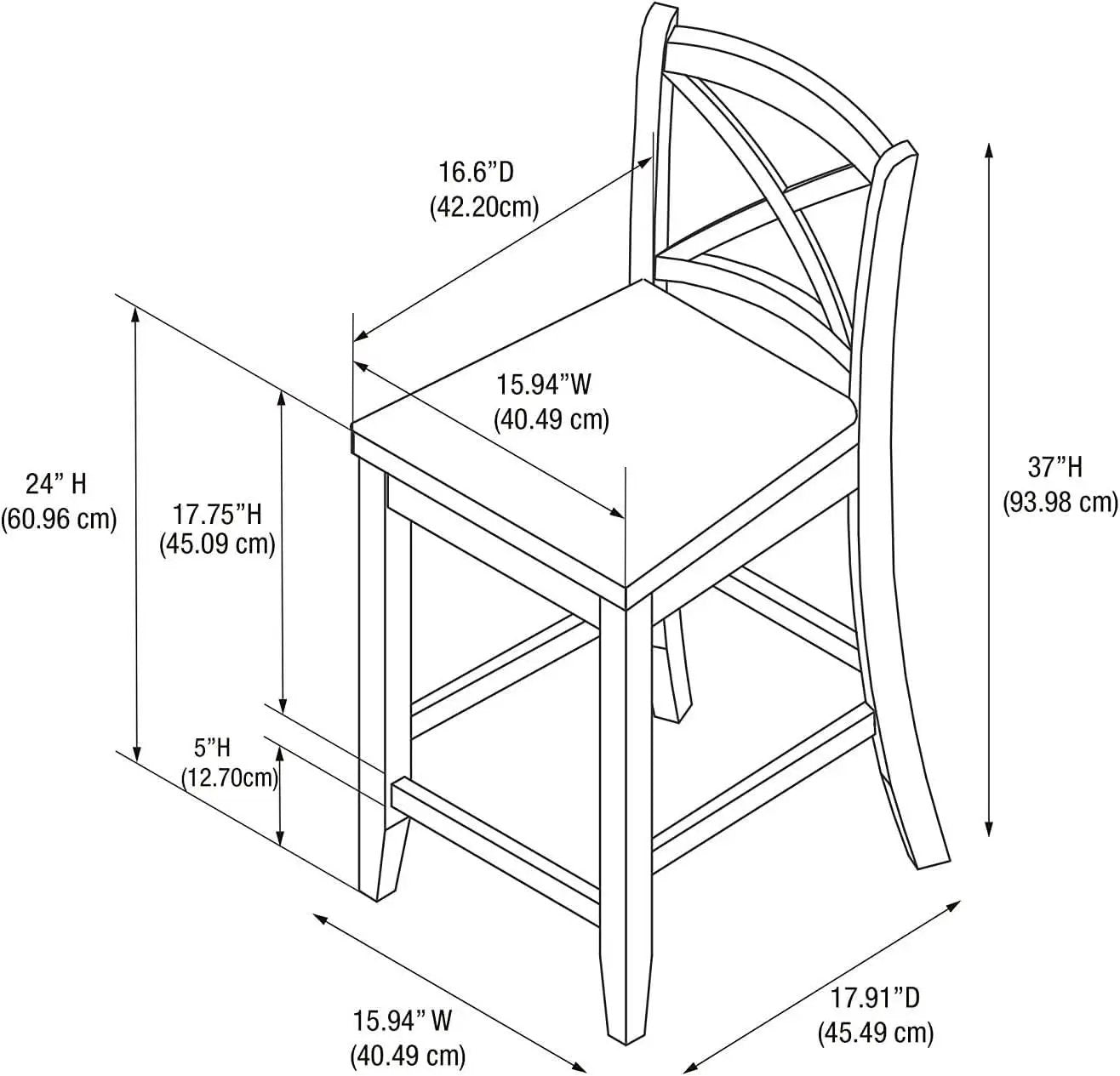 Black X Back Counter Stool 16W 37H Rubberwood Bar Stool from PriceLows™