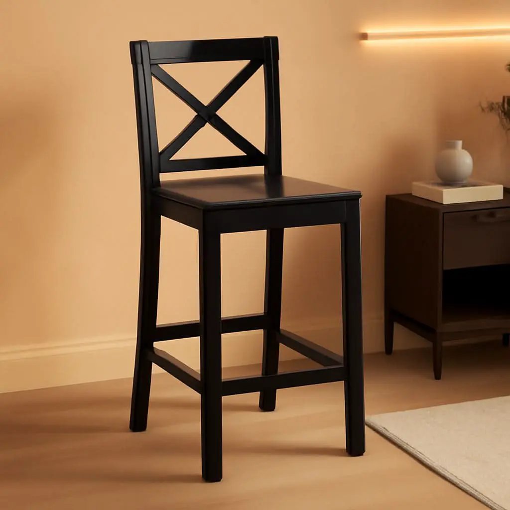 Black X Back Counter Stool 16W 37H Rubberwood Bar Stool from PriceLows™