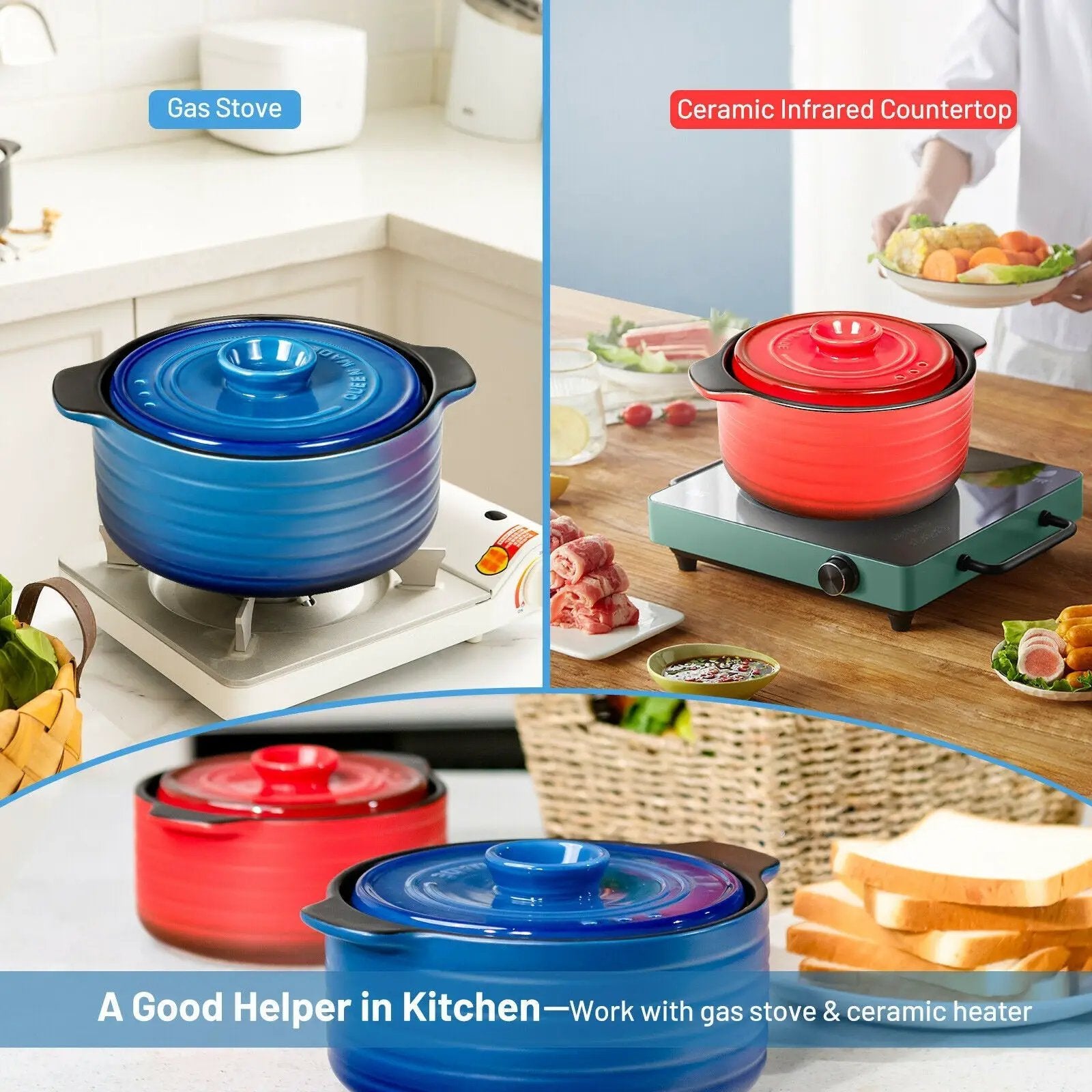2 Pieces Ceramic Cookware Set with Lid and Insulated Handle from PriceLows™