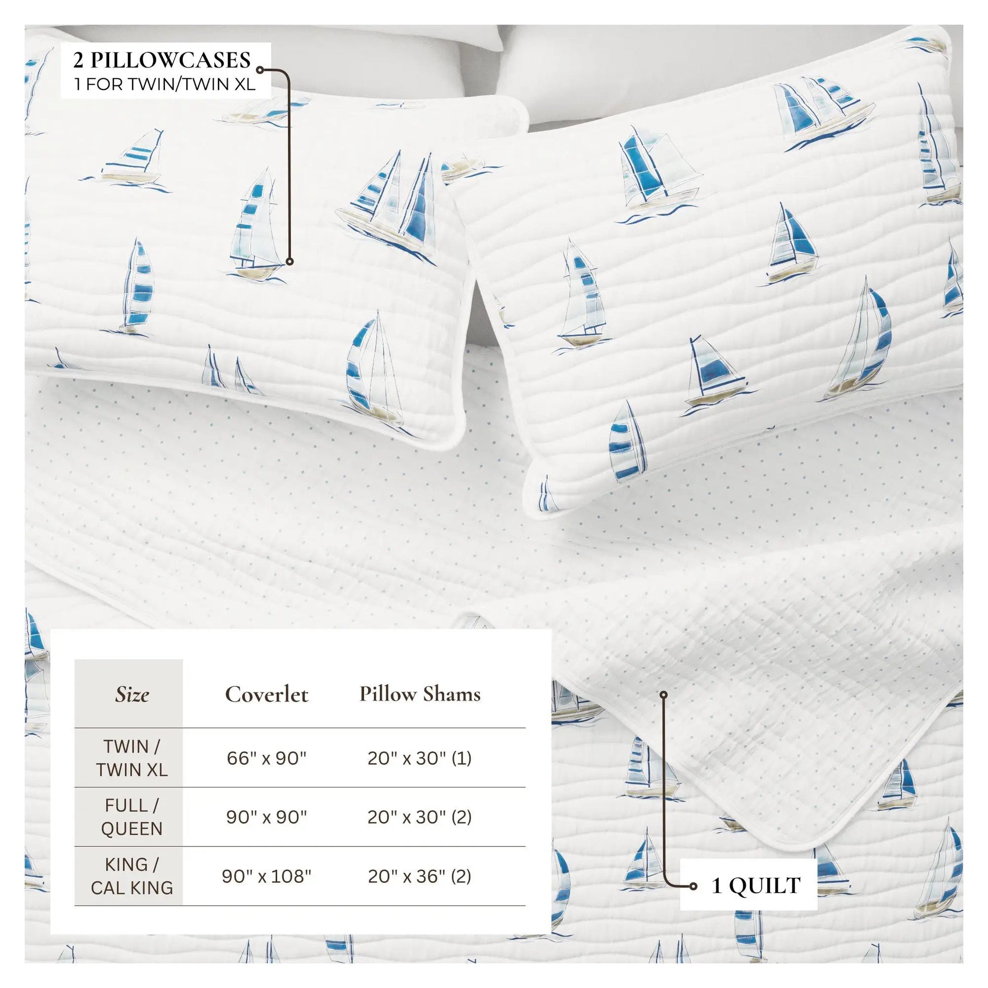 Coastal Blue Sailboat Quilt Set - Marzano Collection from PriceLows™