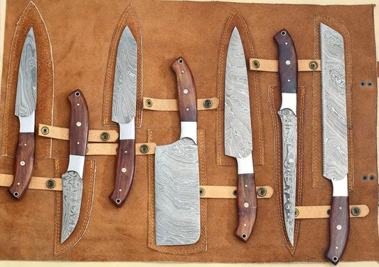 Custom Handmade Damascus Cooking Knife 13” with Pakka Wood Handle, Steel Bolster | 8 Inch | Damascus Steel | Kitchen Knives Set