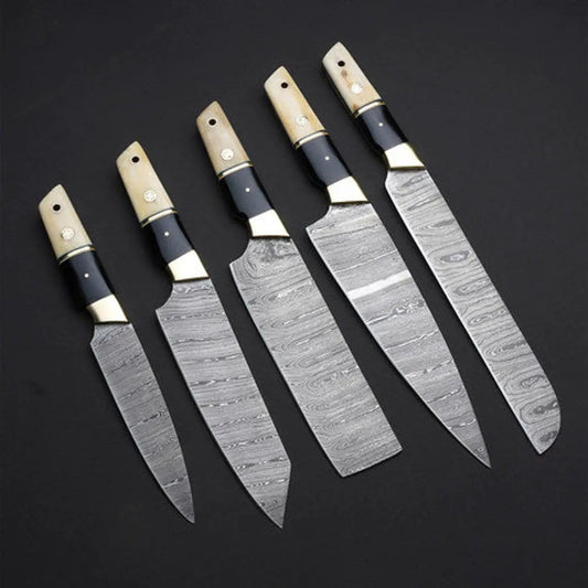 Custom Handmade Damascus Steel Kitchen Knife 13” with Resin & Bone Handle, Brass | 8 Inch | Damascus Steel | Kitchen Knives Set