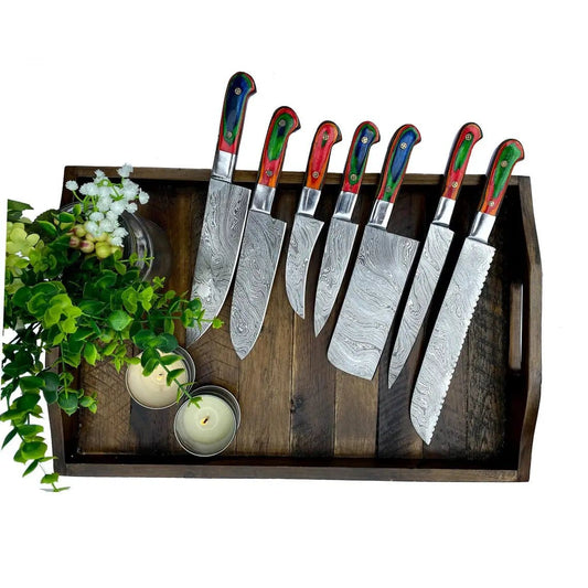 Custom Handmade Damascus Steel Knife Set 13” Pakka Wood Handle, Steel Bolster | 8 Inch | Damascus Steel | Kitchen Knives Set
