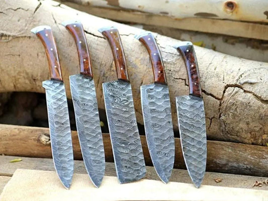 Premium Custom Handmade Forged Damascus Steel Kitchen Chef Knife Set Rosewood | 13 Inch | Damascus Steel | Kitchen Knives Set