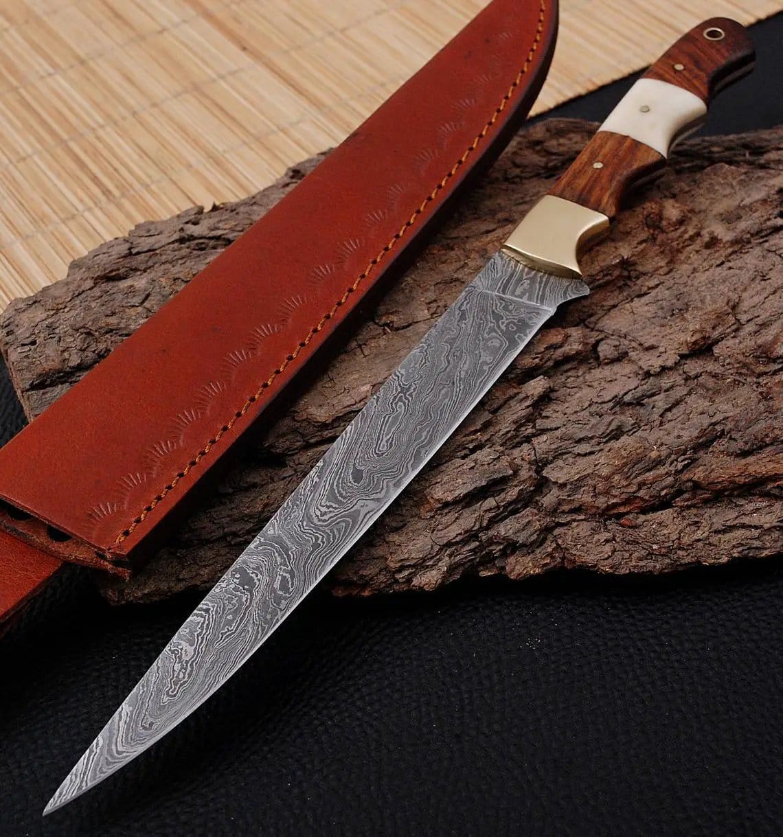 DAMASCUS FILLET KNIFE | 13 Inch | Rose Wood | Home