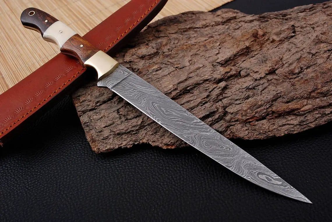 DAMASCUS FILLET KNIFE | 13 Inch | Rose Wood | Home