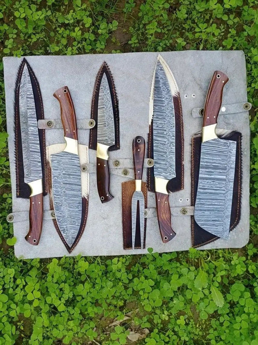 CUSTOM HANDMADE DAMASCUS CHEF SET | 13 Inch | Damascus Steel | Kitchen Knives Set