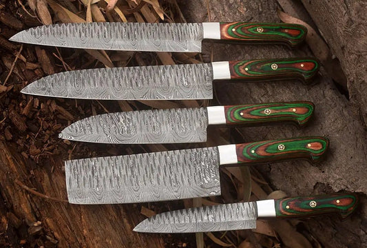 Custom Handmade Damascus Kitchen Knives Set 10.5 to 13 Inch Blades with Exotic Wood | 13 Inch | Damascus Steel | Home