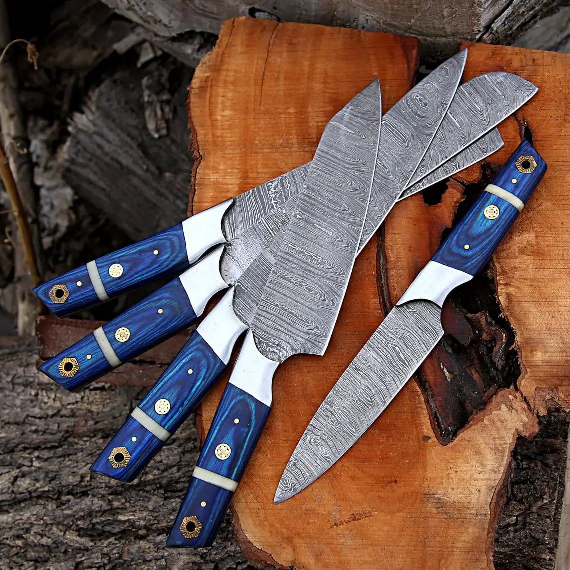 CUSTOM HANDMADE DAMASCUS CHEF SET (Style 2) | 13 Inch | Damascus Steel | Kitchen Knives Set