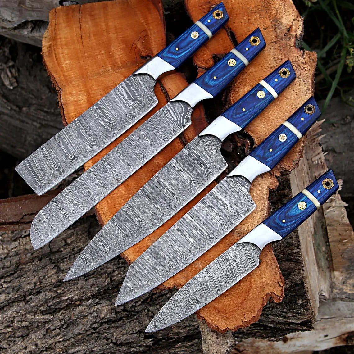 CUSTOM HANDMADE DAMASCUS CHEF SET (Style 2) | 13 Inch | Damascus Steel | Kitchen Knives Set
