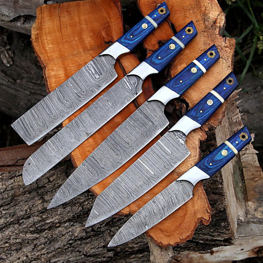 CUSTOM HANDMADE DAMASCUS CHEF SET (Style 2) | 13 Inch | Damascus Steel | Kitchen Knives Set
