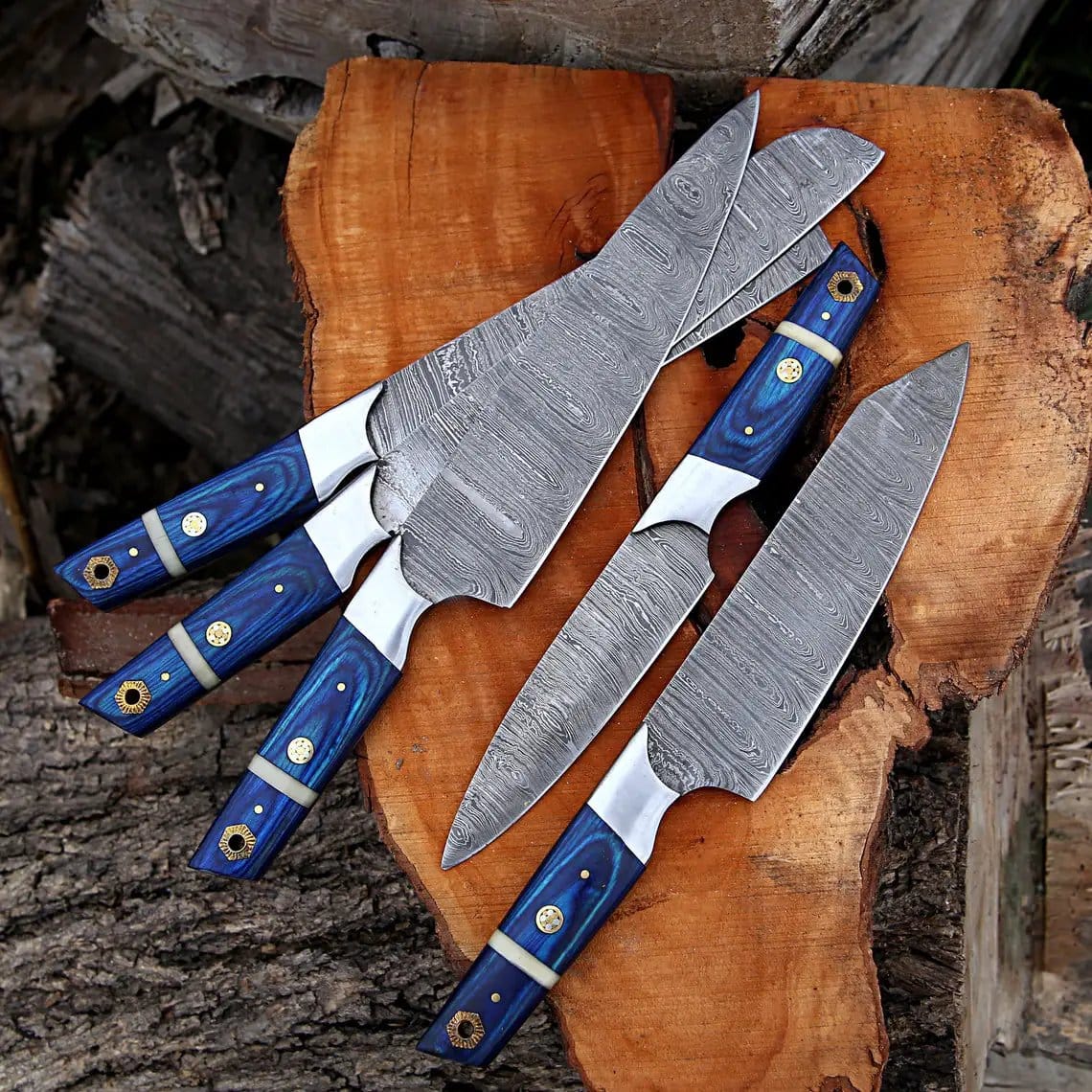 CUSTOM HANDMADE DAMASCUS CHEF SET (Style 2) | 13 Inch | Damascus Steel | Kitchen Knives Set