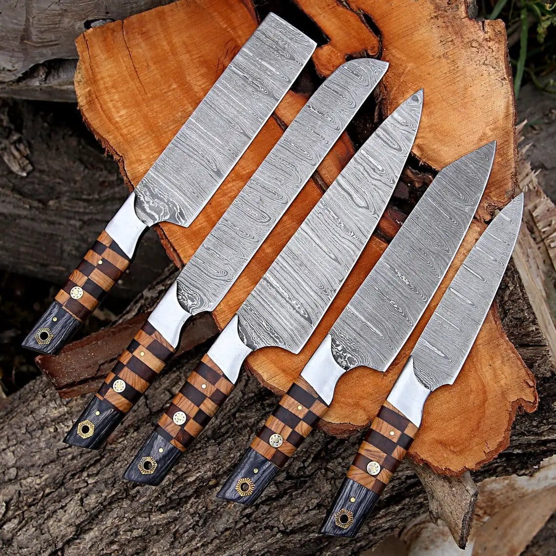 CUSTOM HANDMADE DAMASCUS CHEF SET (Style 3) | 13 Inch | Damascus Steel | Kitchen Knives Set