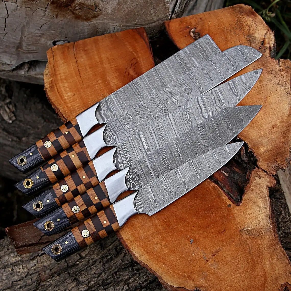 CUSTOM HANDMADE DAMASCUS CHEF SET (Style 3) | 13 Inch | Damascus Steel | Kitchen Knives Set