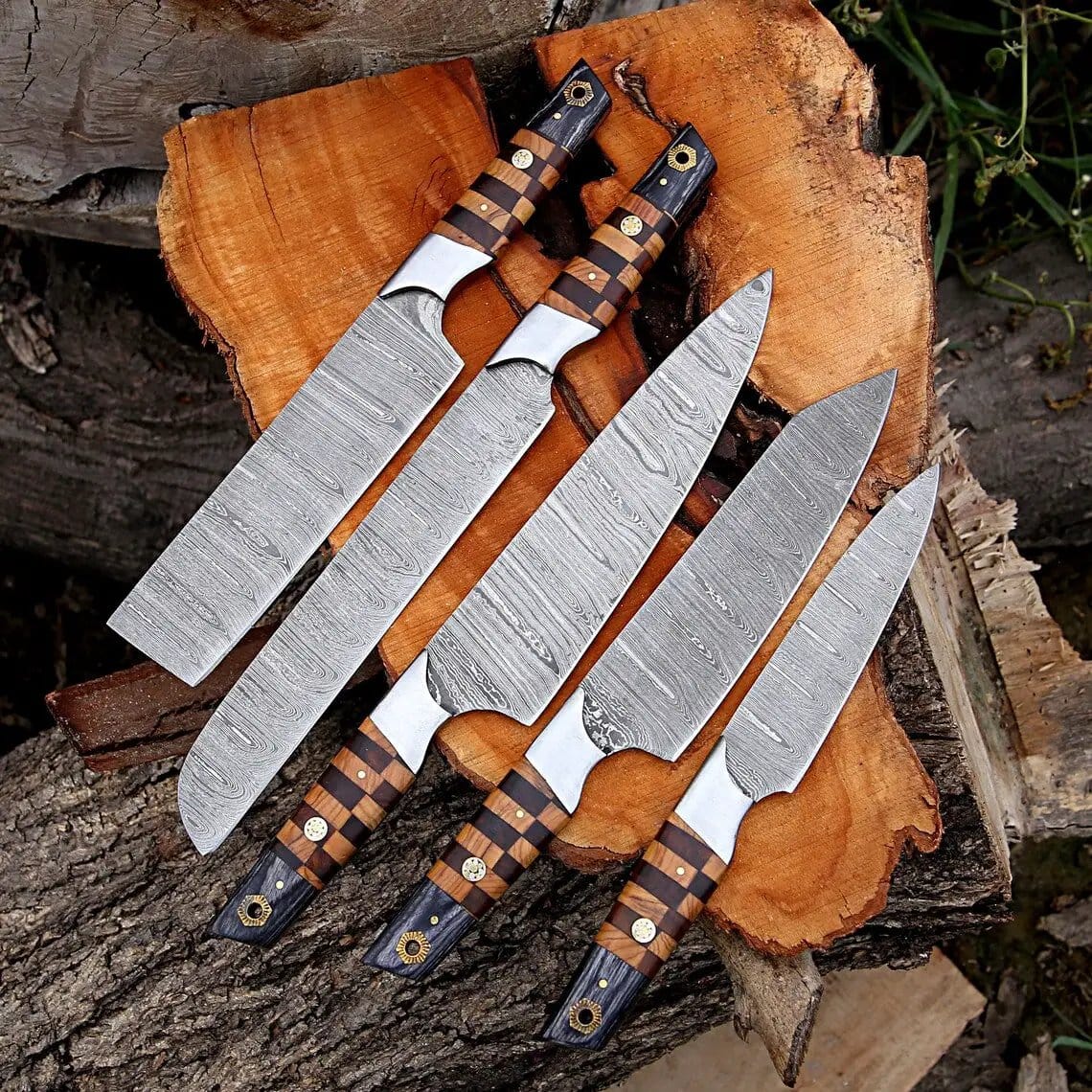 CUSTOM HANDMADE DAMASCUS CHEF SET (Style 3) | 13 Inch | Damascus Steel | Kitchen Knives Set