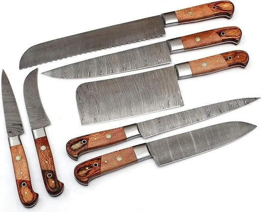 Custom Handmade Damascus Steel Knives Set 13” with Pakka Wood Handle, Steel Bolster | 8 Inch | Damascus Steel | Kitchen Knives Set