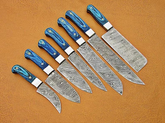 Custom Handmade Kitchen Knife Damascus 13” with Pakka Wood Handle, Steel Bolster | 8 Inch | Damascus Steel | Kitchen Knives Set
