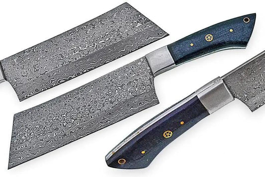 Custom Handmade Damascus Cleaver Knife - 10” Micarta Handle & Leather Sheath | Damascus Steel | Home Use | Home