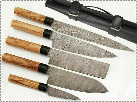 Custom Handmade Damascus Chef Knife 13” with Olive Wood or Resin Handle, Bolster | 8 Inch | Damascus Steel | Kitchen Knives Set