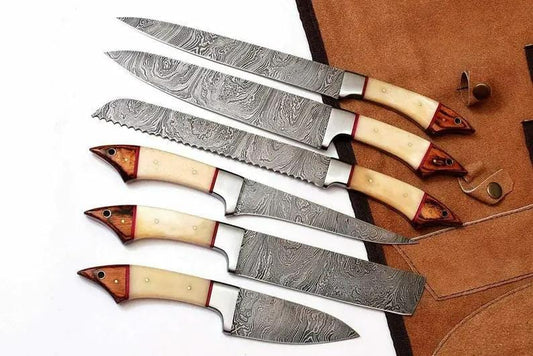 Custom Handmade Real Damascus Knife 13” with Camel Bone or Pakka Wood Handle, Steel | 8 Inch | Damascus Steel | Kitchen Knives Set