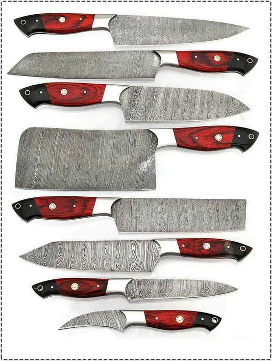 Custom Handmade Chef Knife Damascus 13” with Resin or Pakka Wood Handle, Steel | 8 Inch | Damascus Steel | Kitchen Knives Set
