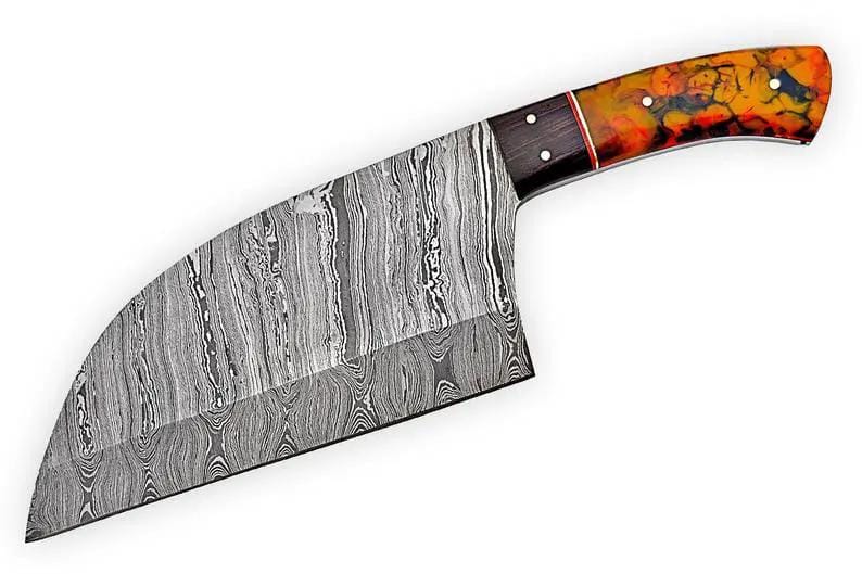 Cleaver Kitchen Knife 10” Damascus Steel Blade with Epoxy Resin or Wangi Wood Handle | 10 Inch | Damascus Steel | cleaver Knife