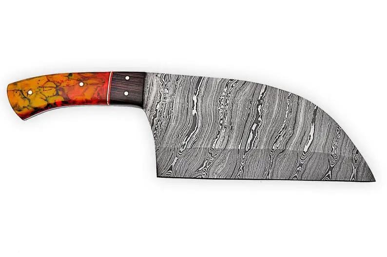 Cleaver Kitchen Knife 10” Damascus Steel Blade with Epoxy Resin or Wangi Wood Handle | 10 Inch | Damascus Steel | cleaver Knife